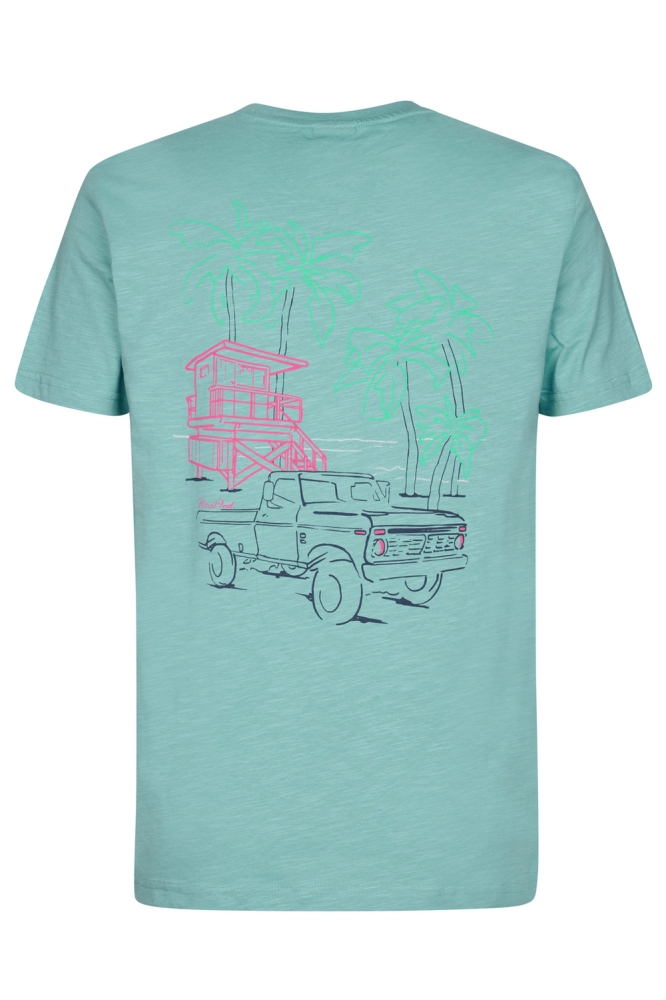 T SHIRT MET PRINT OP DE RUG M 1050 TSR647 6169 AQUA GREEN